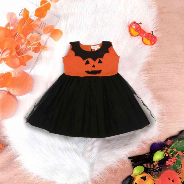 Halloween Orange And Black Baby Frock