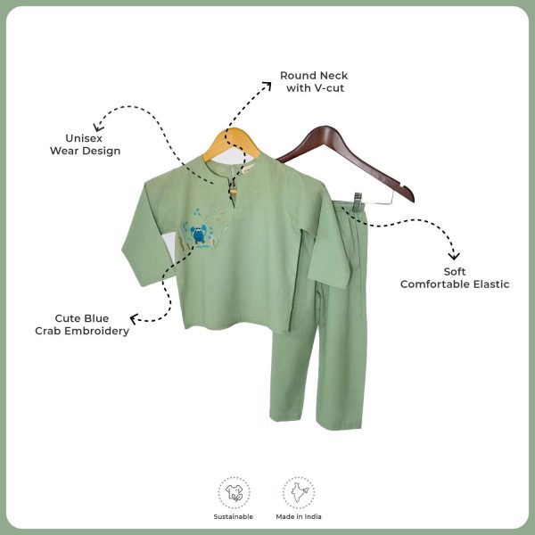 Green Unisex Crab Baby Night Suit