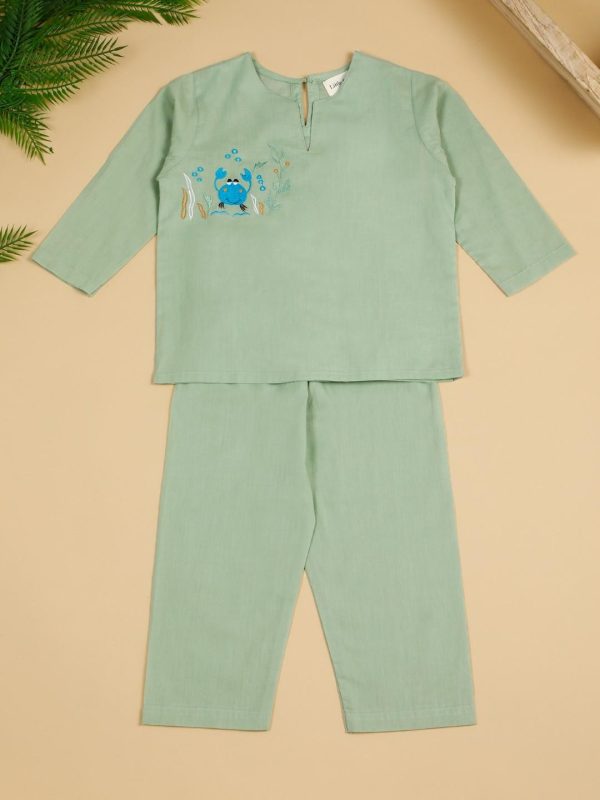 Green Unisex Crab Baby Night Suit