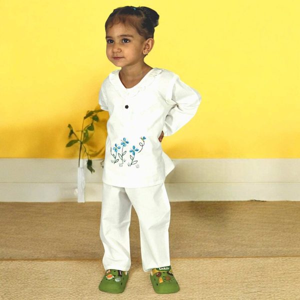 White Flower Baby Night Suit