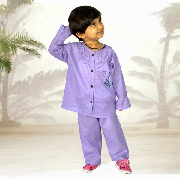 Purple Cat Baby Night Suit