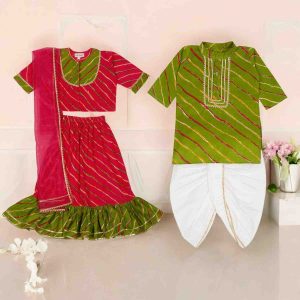 Green-Pink Lehriya Sibling Set