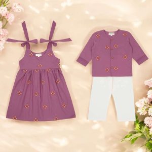 Purple Embroidered Sibling Set