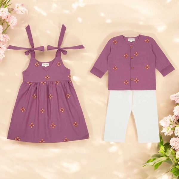 Purple Embroidered Sibling Set