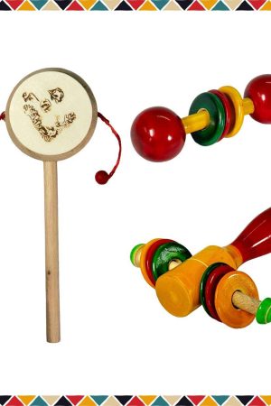 Wooden Ring, Dumble & Daphli Rattles - Combo Pack of 3