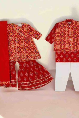 Red Bandhani Sibling Set
