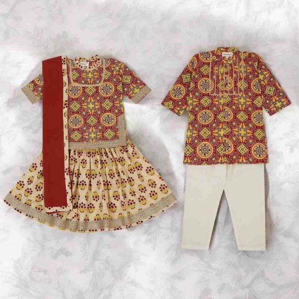 Red Printed Sibling Set