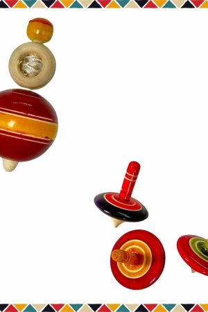 Wooden Spinning Tops & Spinning Top With Thread - Combo of 2