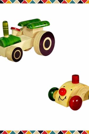 Wooden Tractor & Nano Car Toys for Kids - Combo Pack 2