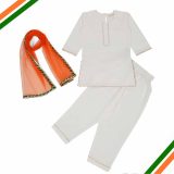 White Suit Tricolour Dupatta