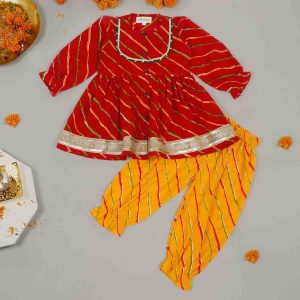 Red and Yellow Lehriya Co Ord Set