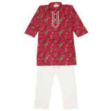 Boys Red Floral Kurta Pajama