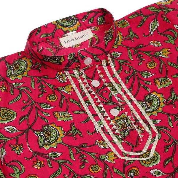 Boys Red Floral Kurta Pajama