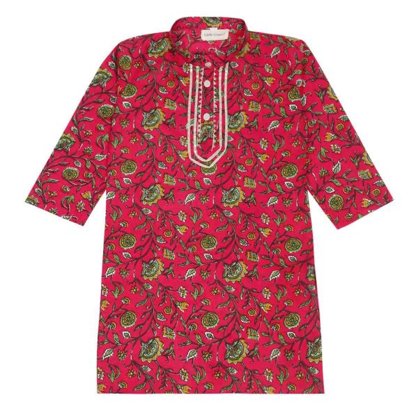 Boys Red Floral Kurta Pajama