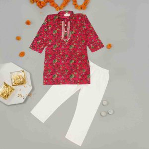 Boys Red Floral Kurta Pajama