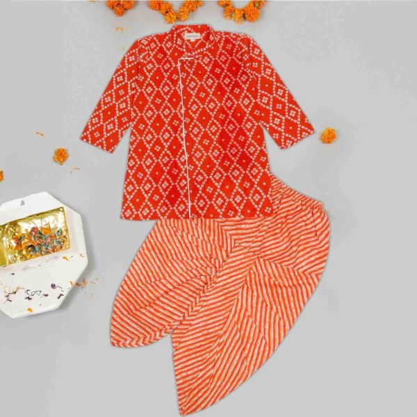 Orange Bandhani Lehriya Dhoti Kurta