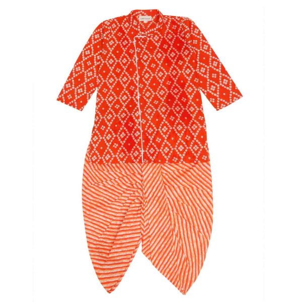 Orange Bandhani Lehriya Dhoti Kurta