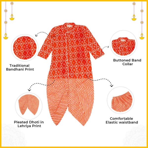 Orange Bandhani Lehriya Dhoti Kurta