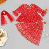 Red Bandhani Peplum Sharara Suit