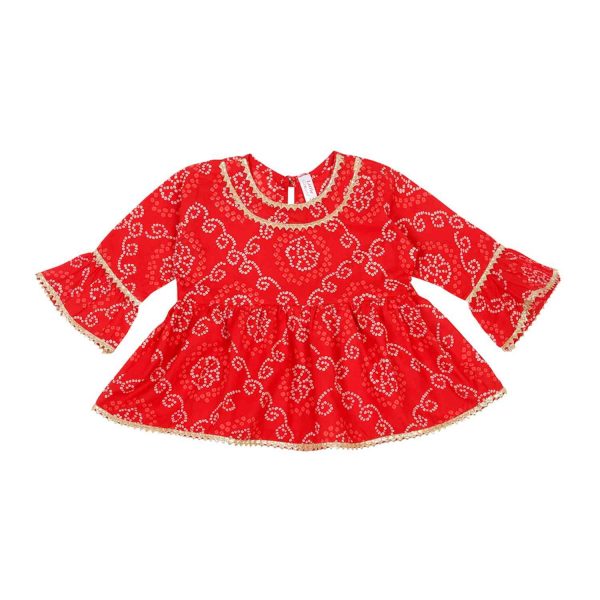 Red Bandhani Peplum Sharara Suit