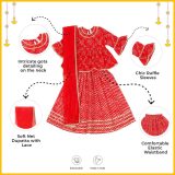 Red Bandhani Peplum Sharara Suit