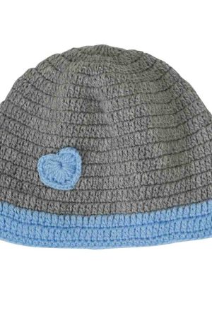 Grey Woollen Cap with Blue Heart