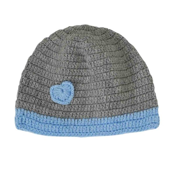 Grey Woollen Cap with Blue Heart