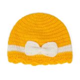 Yellow Woollen Cap With White Bow