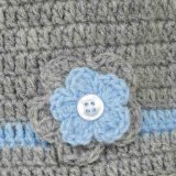 Grey Woollen Cap With Blue Flower