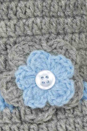 Grey Woollen Cap With Blue Flower