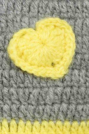 Grey Woollen Cap With Yellow Heart