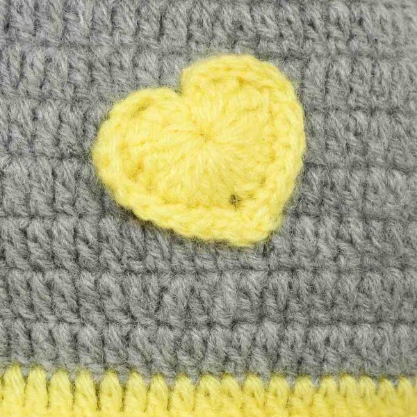 Grey Woollen Cap With Yellow Heart