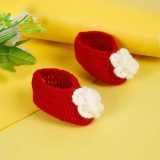 Red Woollen Booties With White Flower