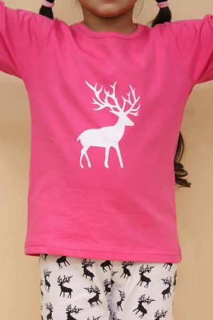 Pink Deer Printed Night Suit