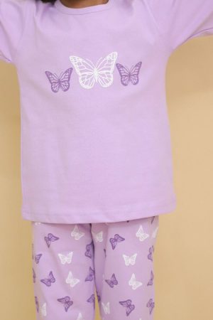Lavender Butterfly Printed Night Suit