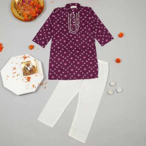 Purple Bandhani Print Kurta Pajama