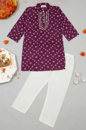 Purple Bandhani Print Kurta Pajama