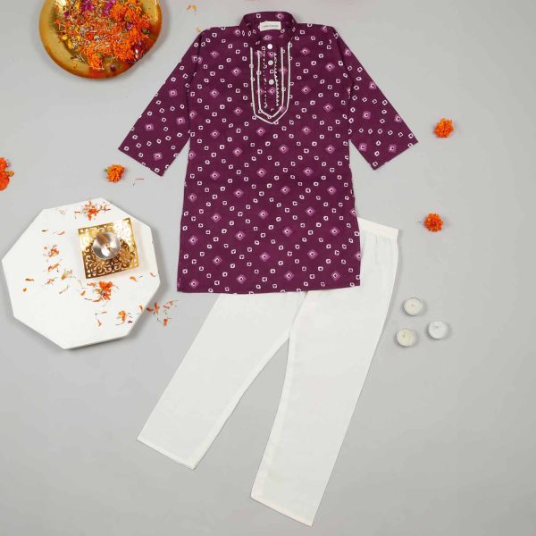 Purple Bandhani Print Kurta Pajama