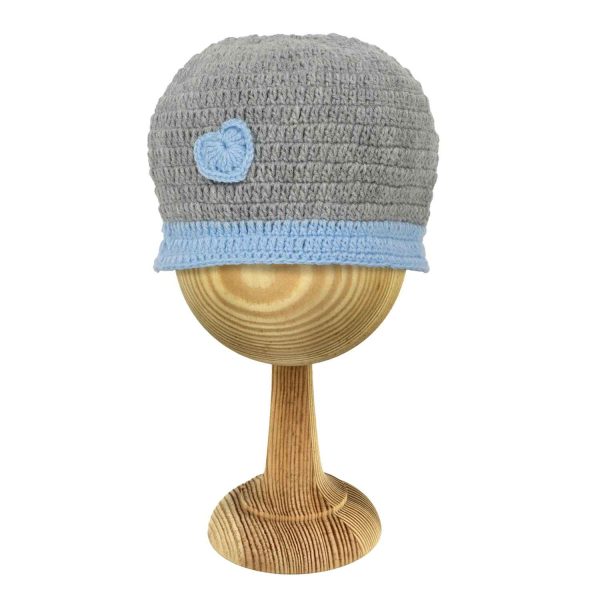 Grey Woollen Cap with Blue Heart