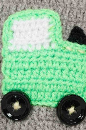 Grey Woollen Cap With Car Embroidery