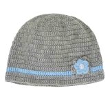 Grey Woollen Cap With Blue Flower