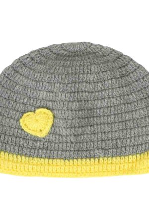 Grey Woollen Cap With Yellow Heart