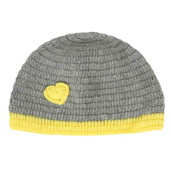 Grey Woollen Cap With Yellow Heart