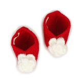 Red Woollen Booties With White Flower