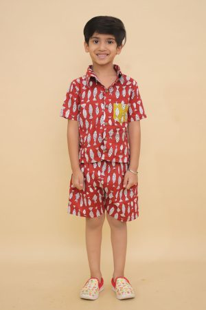 Maroon Fish Shirt & Shorts Set