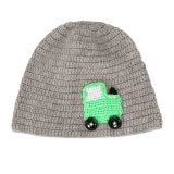 Grey Woollen Cap With Car Embroidery