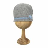 Grey Woollen Cap With Blue Flower