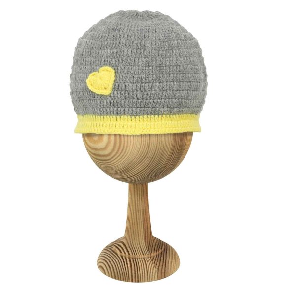 Grey Woollen Cap With Yellow Heart