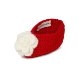 Red Woollen Booties With White Flower