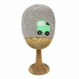 Grey Woollen Cap With Car Embroidery